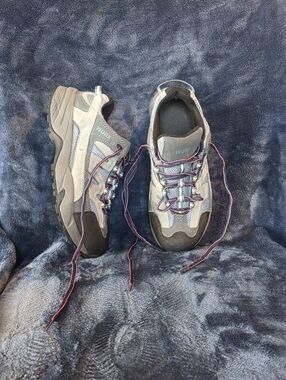 Worx Lightweight Lace-Up Hiking Sneakers - Gray & Black with Pink Accents